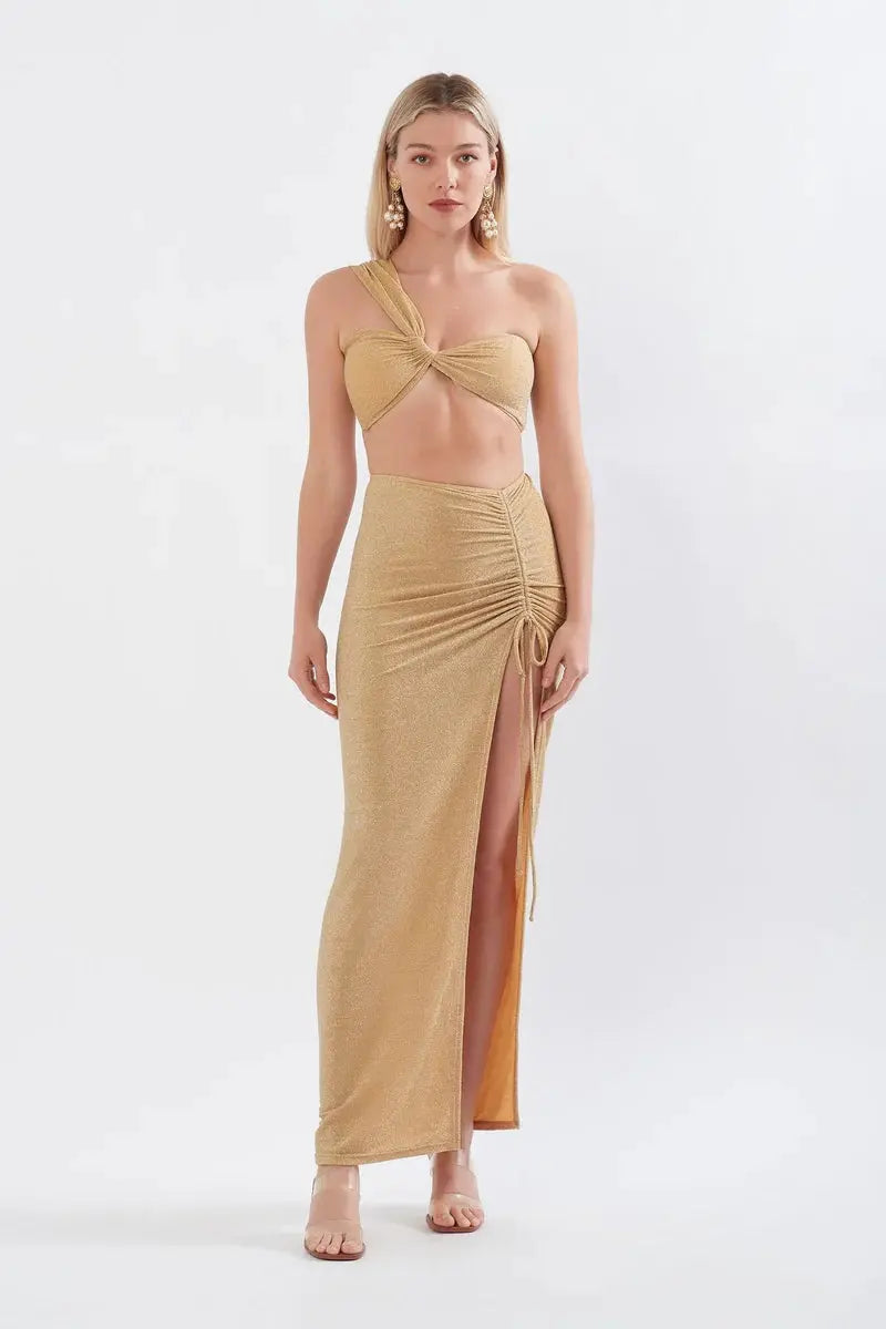 Gold ruched clearance skirt