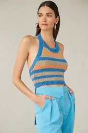 THE MARIE CROP - LAPIS TUSCAN STRIPE - Leela Rose Boutique