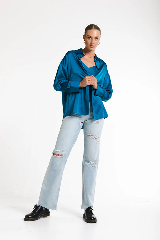 TAOS OVERSIZED SHIRT - DEEP OCEAN TEAL - Leela Rose Boutique