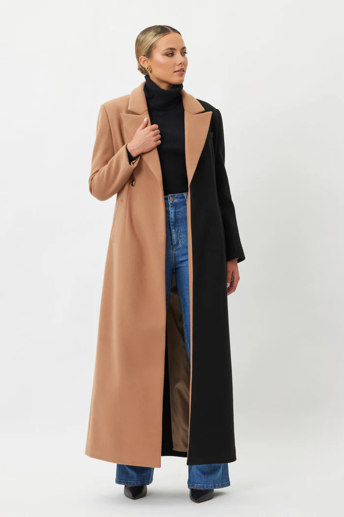 Delilah Coat - Camel / Black