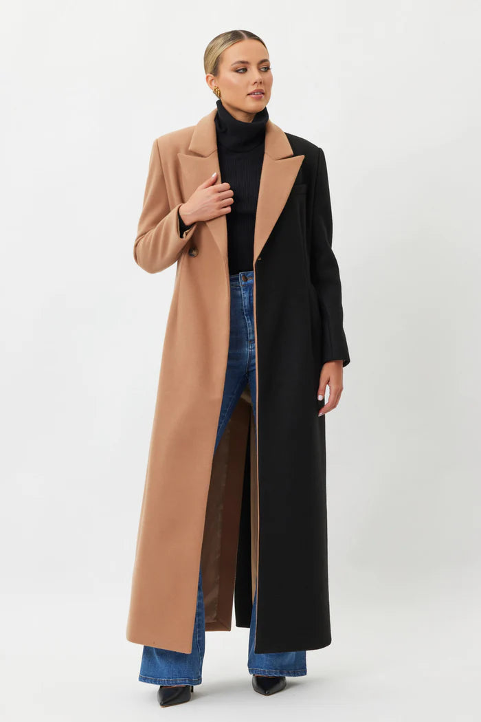 Delilah Coat - Camel / Black