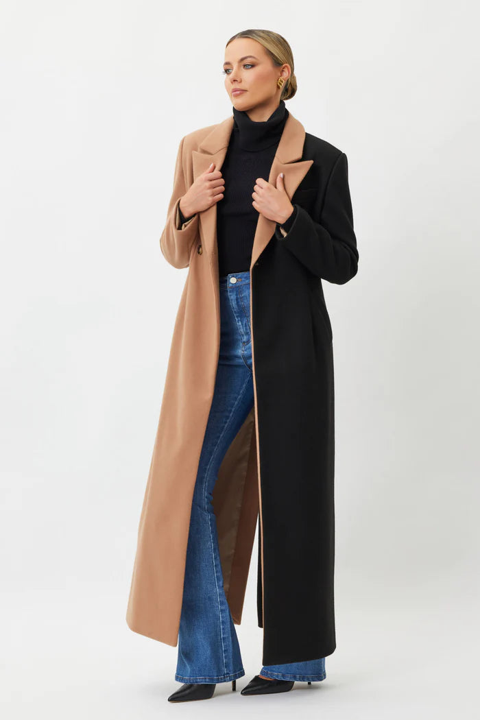 Delilah Coat - Camel / Black