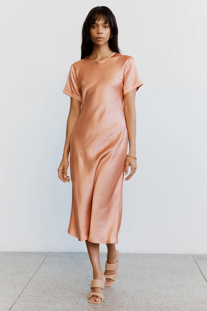 CRUSH BIAS TEE MIDI DRESS - GUAVA - Leela Rose Boutique