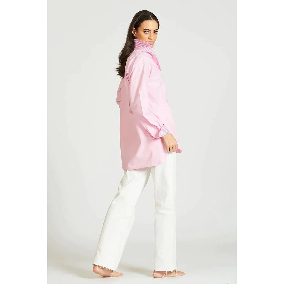 THE OXFORD OVERSIZED SHIRT - STRIPE PINK - Leela Rose Boutique