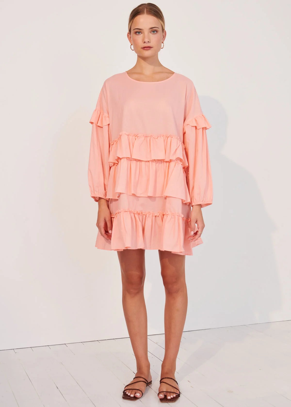 LUCIA RUFFLED MINI DRESS - PINK - Leela Rose Boutique