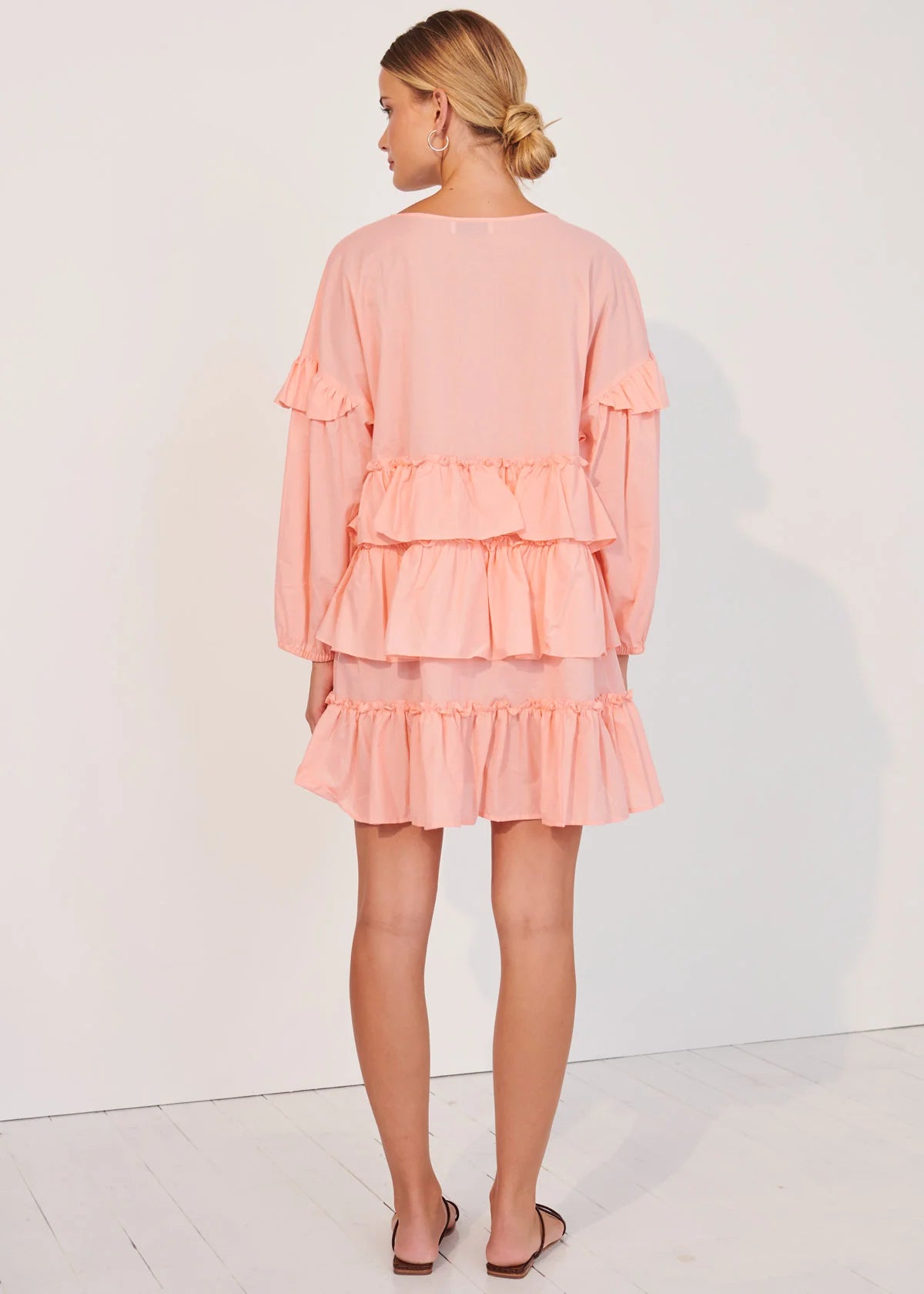 LUCIA RUFFLED MINI DRESS - PINK - Leela Rose Boutique