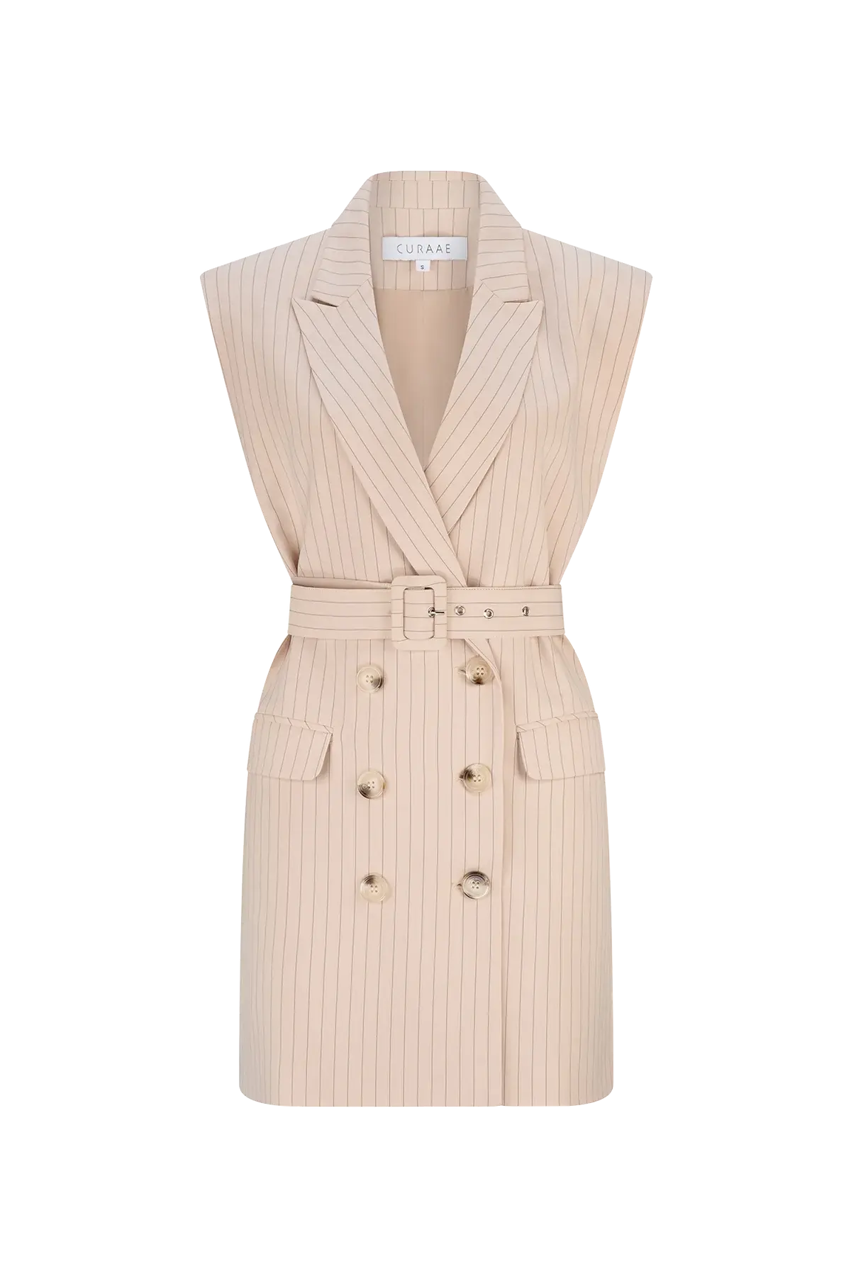 Solene Vest Pinstripe Mini Dress - Beige Elliatt