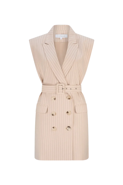 Solene Vest Pinstripe Mini Dress - Beige Elliatt