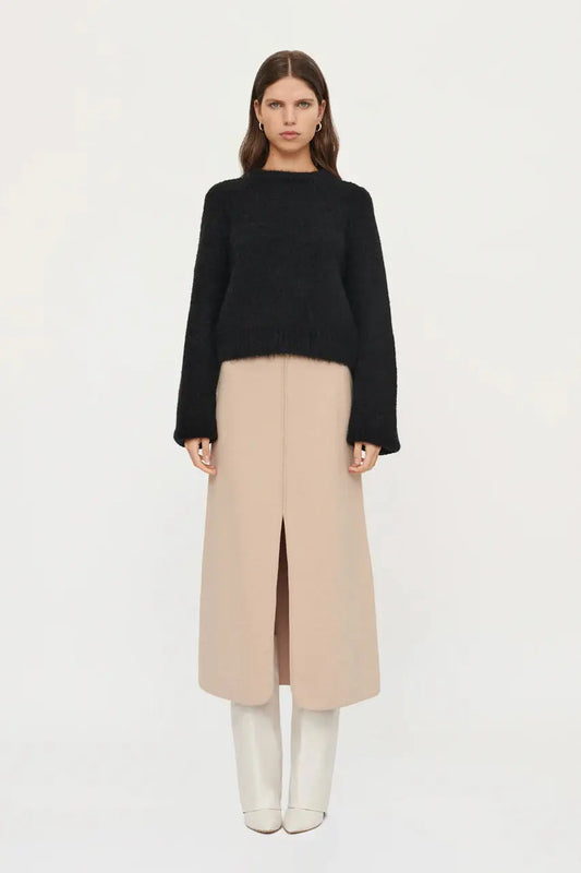MARLOE BOILED WOOL KNIT SKIRT - CAMEL - Leela Rose Boutique