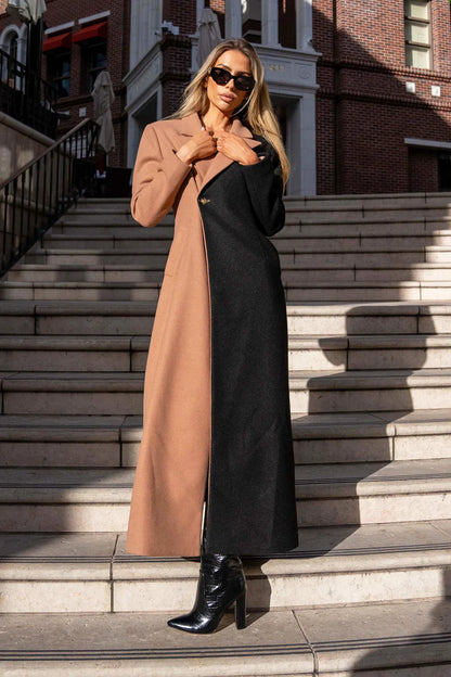 Delilah Coat - Camel / Black