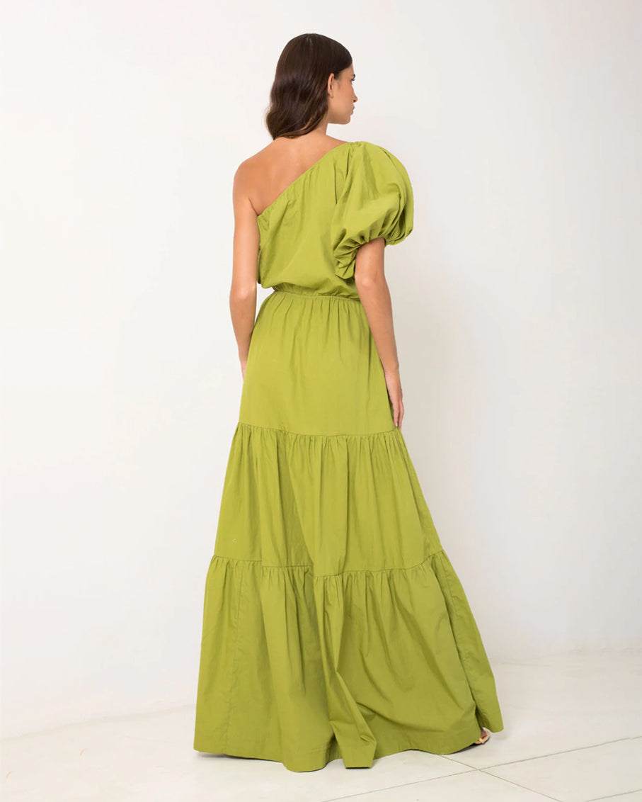 ONE SHOULDER PUFF SLEEVE MAXI - AGAVE - Leela Rose Boutique