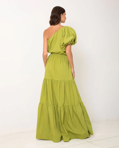 ONE SHOULDER PUFF SLEEVE MAXI - AGAVE - Leela Rose Boutique