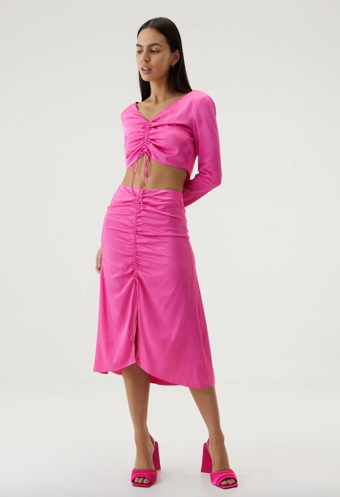 DRAWN OUT MIDI SKIRT - LIPSTICK - Leela Rose Boutique