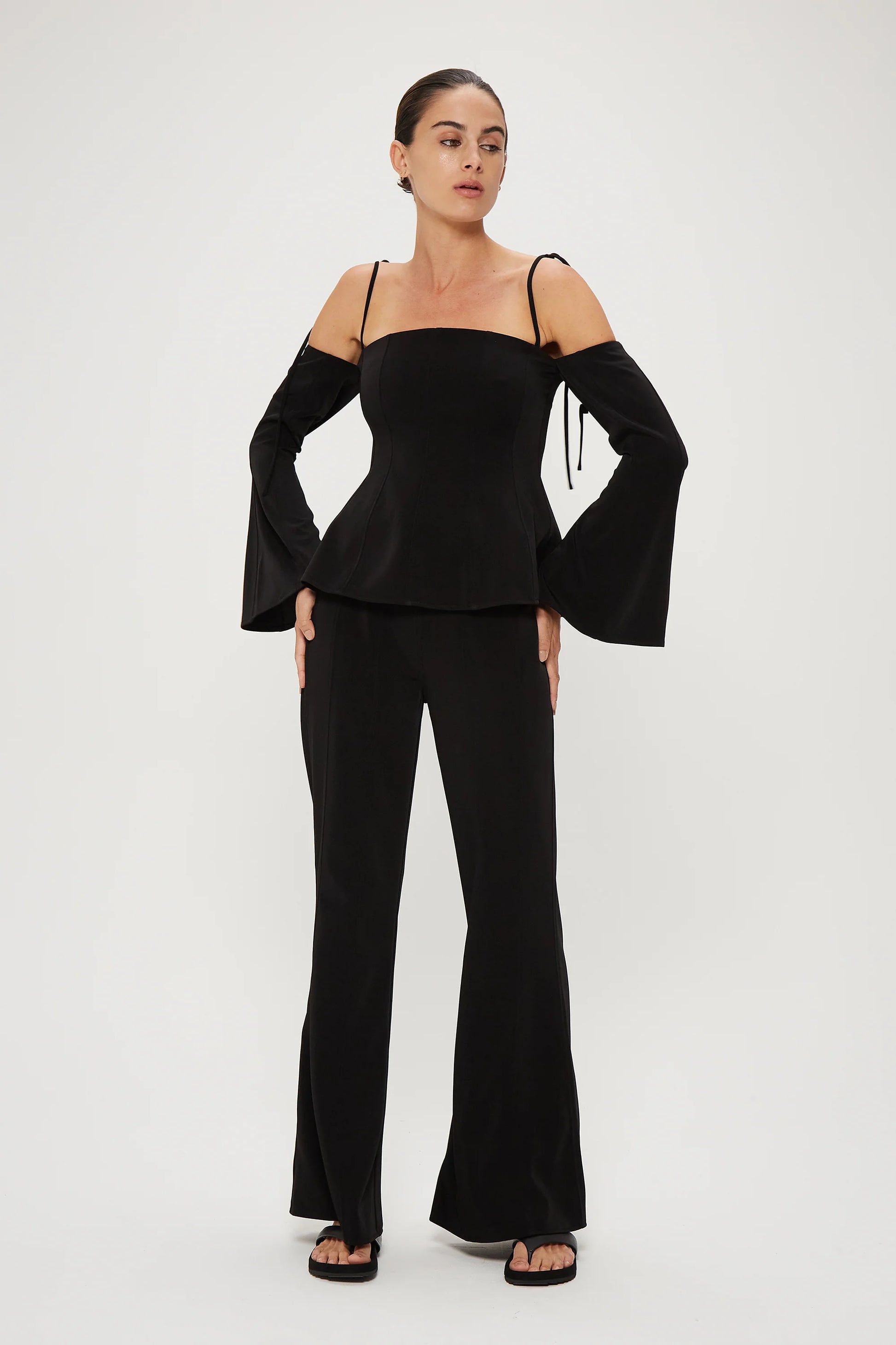 CUT THROUGH OFF THE SHOULDER TOP - BLACK - Leela Rose Boutique