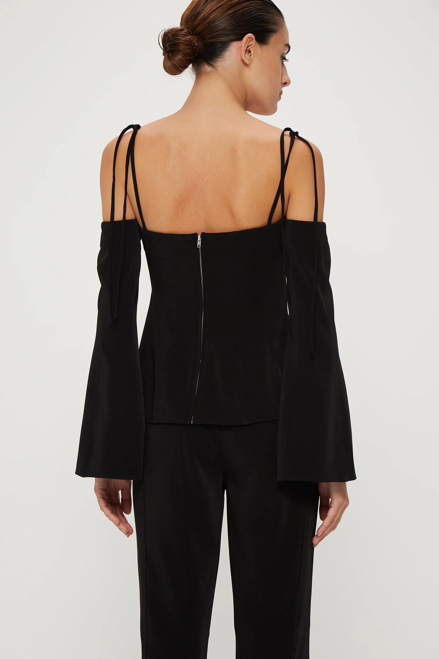 CUT THROUGH OFF THE SHOULDER TOP - BLACK - Leela Rose Boutique