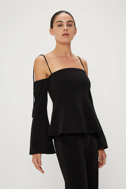 CUT THROUGH OFF THE SHOULDER TOP - BLACK - Leela Rose Boutique