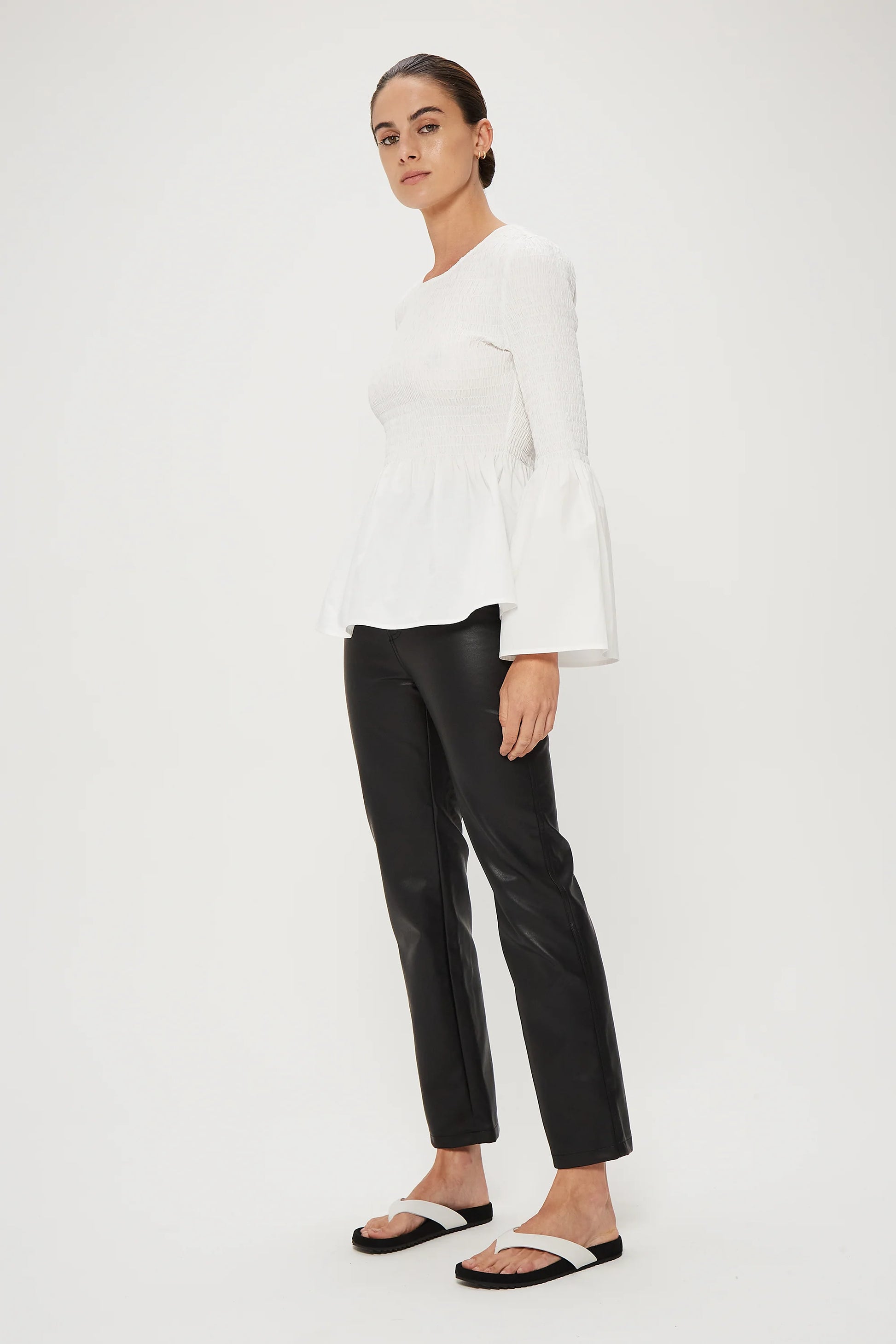 FULL FORM SHIRRED BLOUSE - OFF WHITE - Leela Rose Boutique