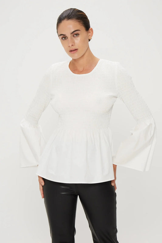 FULL FORM SHIRRED BLOUSE - OFF WHITE - Leela Rose Boutique