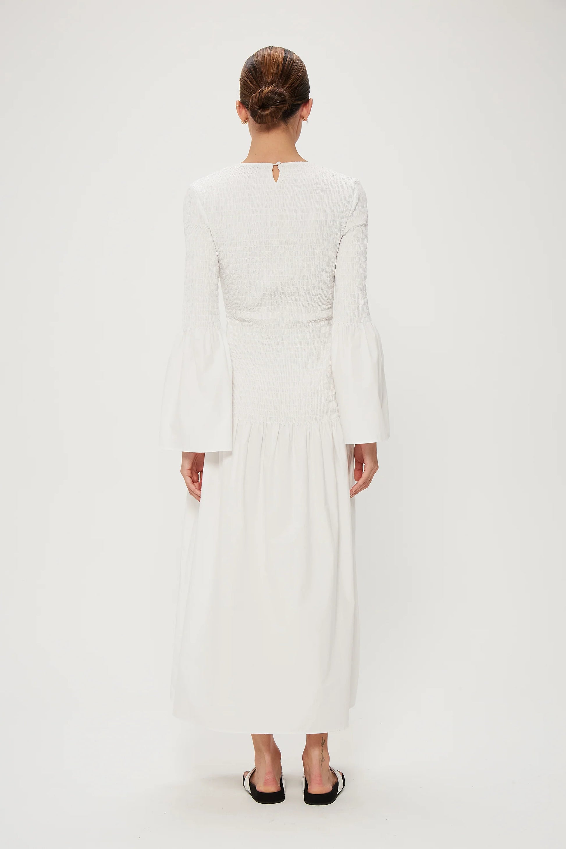 FULL FORM SHIRRED MAXI DRESS - WHITE - Leela Rose Boutique