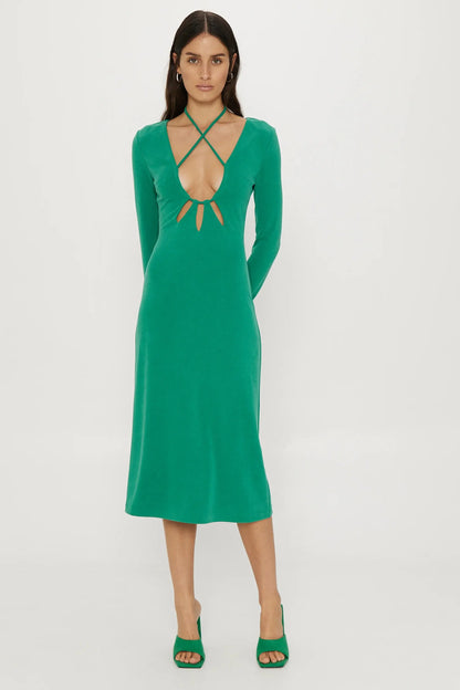RIP TIDE LS MIDI DRESS - EMERALD - Leela Rose Boutique