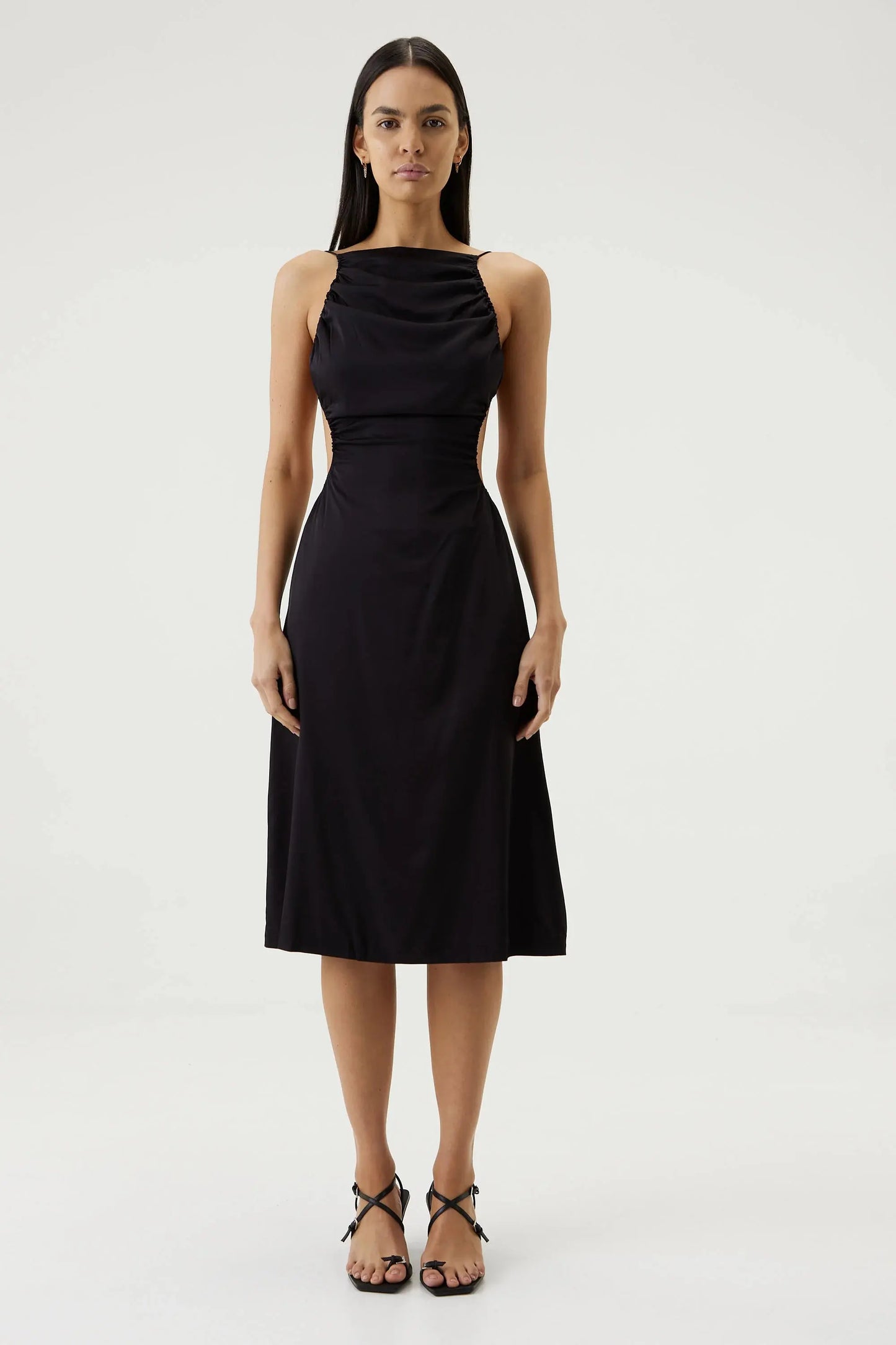 DRAWN OUT MIDI DRESS - BLACK - Leela Rose Boutique