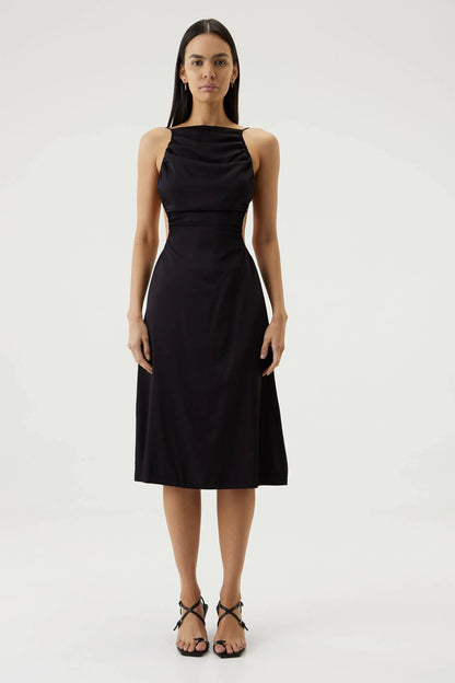 DRAWN OUT MIDI DRESS - BLACK - Leela Rose Boutique