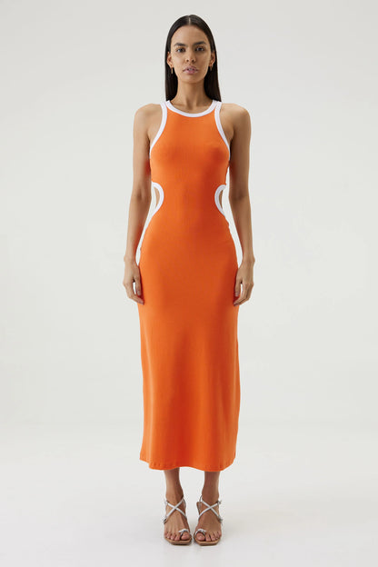 RING AROUND TANK MIDI DRESS - TANGERINE - Leela Rose Boutique