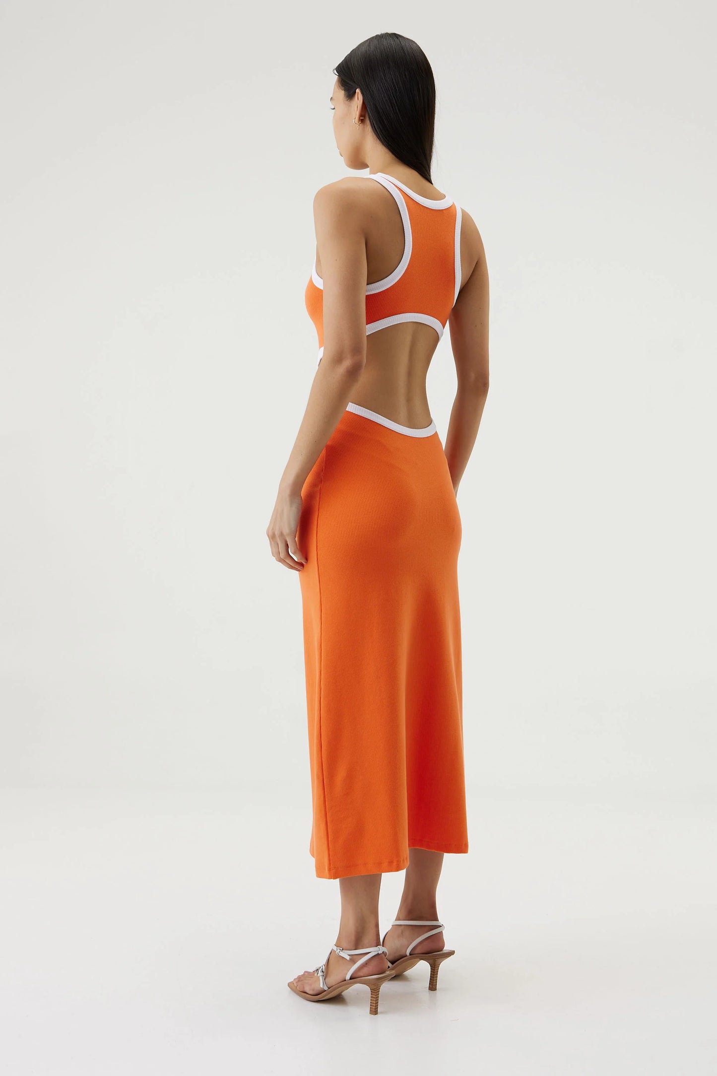 RING AROUND TANK MIDI DRESS - TANGERINE - Leela Rose Boutique