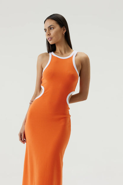 RING AROUND TANK MIDI DRESS - TANGERINE - Leela Rose Boutique