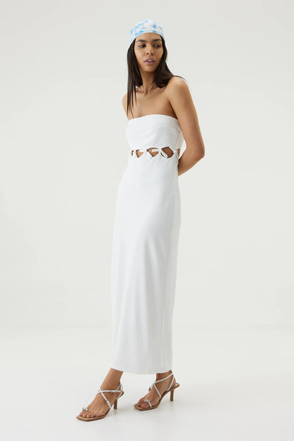 TIE DOWN STRAPLESS MIDI - OFF WHITE - Leela Rose Boutique