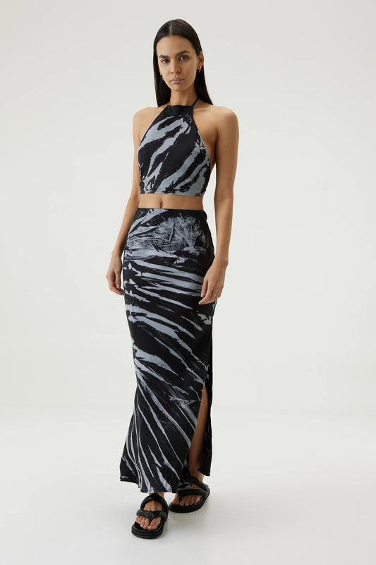 TWIST THROUGH BIAS MAXI SKIRT - BLACK TIE DYE - Leela Rose Boutique