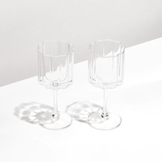 TWO x WAVE WINE GLASSES - CLEAR - Leela Rose Boutique