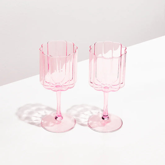 TWO x WAVE WINE GLASSES - PINK - Leela Rose Boutique