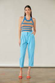 THE MARIE CROP - LAPIS TUSCAN STRIPE - Leela Rose Boutique