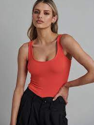 SCOOP NECK BODYSUIT - TANGERINE - Leela Rose Boutique