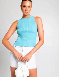 CARRIE RIB KNIT TANK - BLUE CURICO - Leela Rose Boutique