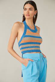 THE MARIE CROP - LAPIS TUSCAN STRIPE - Leela Rose Boutique