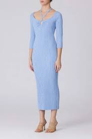 SECOND SKIN KNIT DRESS - POWDER BLUE - Leela Rose Boutique