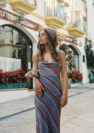 STONE SLIP DRESS - MULTI STRIPE - Leela Rose Boutique