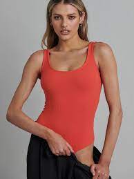 SCOOP NECK BODYSUIT - TANGERINE - Leela Rose Boutique