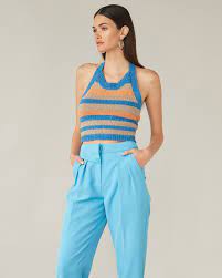 THE MARIE CROP - LAPIS TUSCAN STRIPE - Leela Rose Boutique