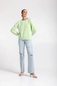 FLUFFY CREW KNIT PULLOVER - LUSCIOUS LIME - Leela Rose Boutique