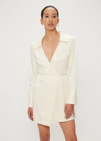 UNDER CURRENT WRAP SHIRT DRESS - CREAM - Leela Rose Boutique