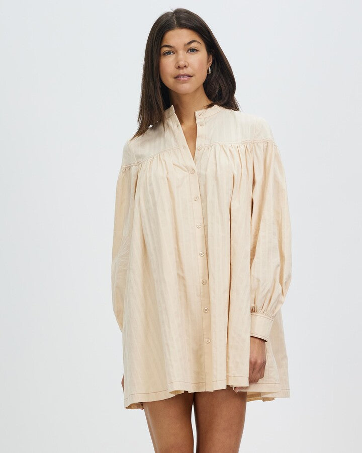 MARLOW MINI SMOCK DRESS - ALIBASTER STRIPE - Leela Rose Boutique