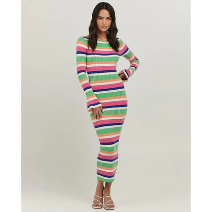 MARTINA MIDI DRESS - MULTI STRIPE - Leela Rose Boutique