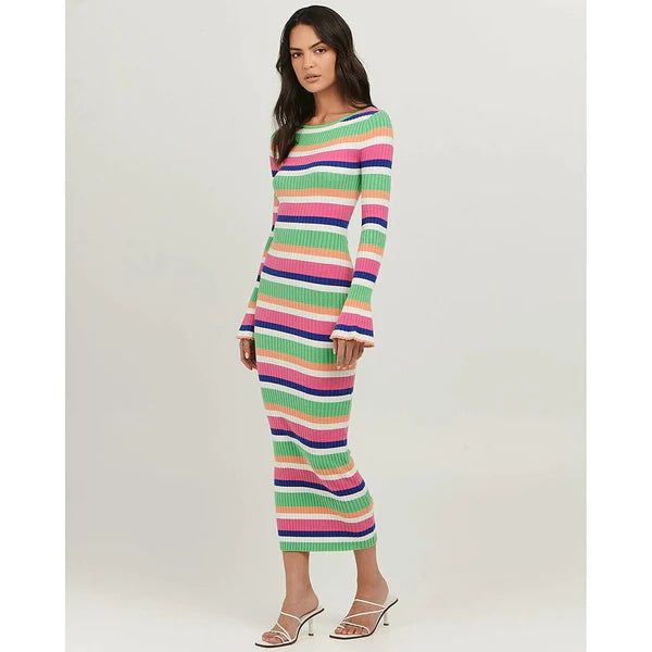 MARTINA MIDI DRESS - MULTI STRIPE - Leela Rose Boutique