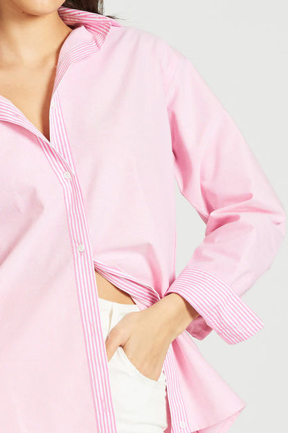 THE OXFORD OVERSIZED SHIRT - STRIPE PINK - Leela Rose Boutique