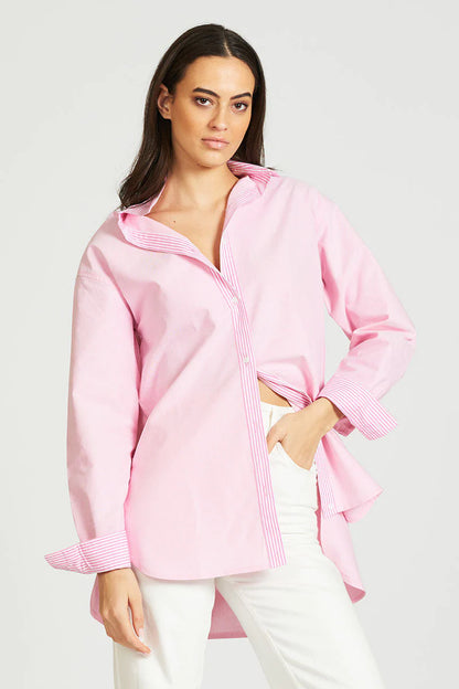 THE OXFORD OVERSIZED SHIRT - STRIPE PINK - Leela Rose Boutique