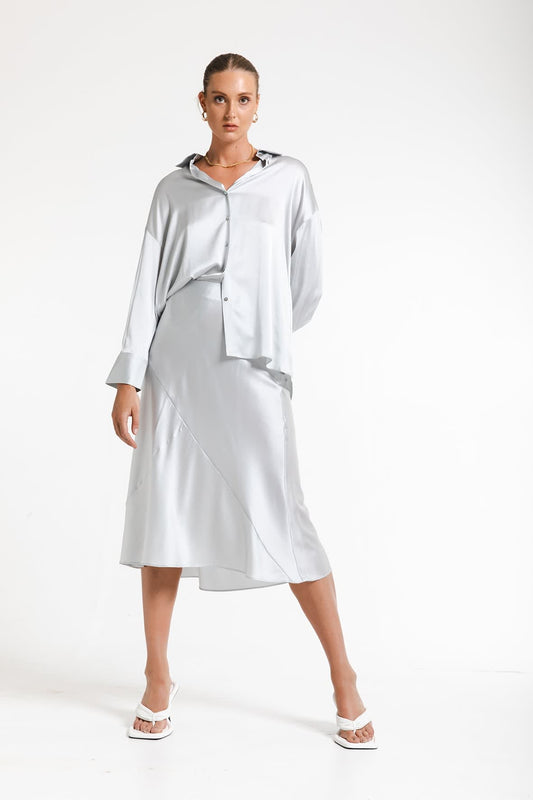 TAOS OVERSIZED SHIRT - SILVER METAL - Leela Rose Boutique