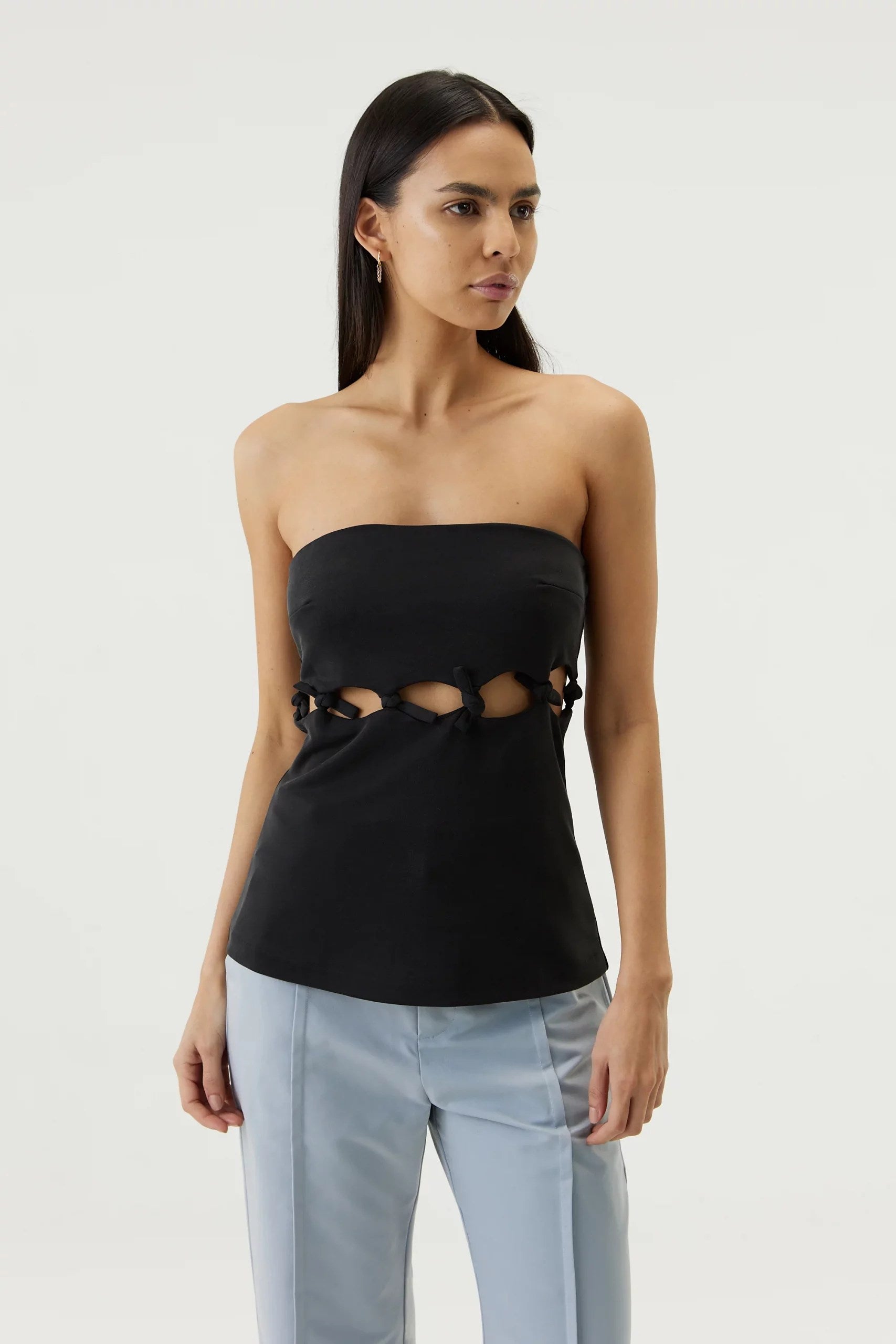 TIE DOWN STRAPLESS TOP - BLACK - Leela Rose Boutique